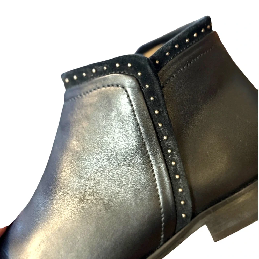 Anthropologie x Italeau 6.5 Studded Leather Ankle Boots $399 Black Made in Italy